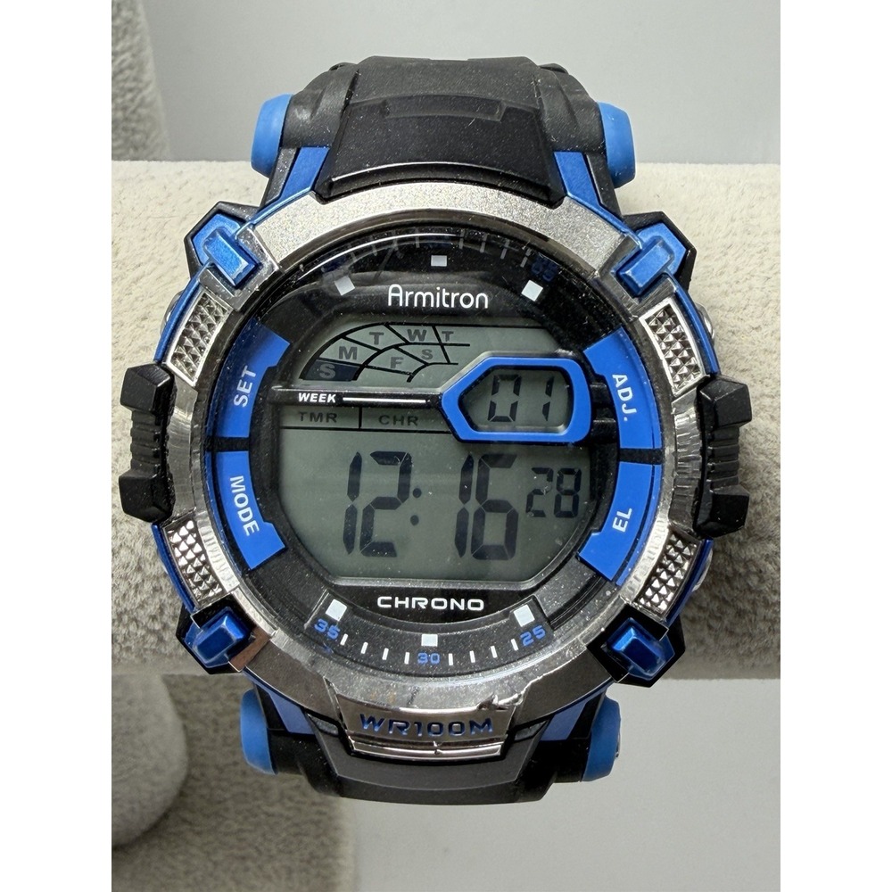 Armitron 40/8312 New Battery Mens Digital Watch 46MM 8" Black Rubber Band